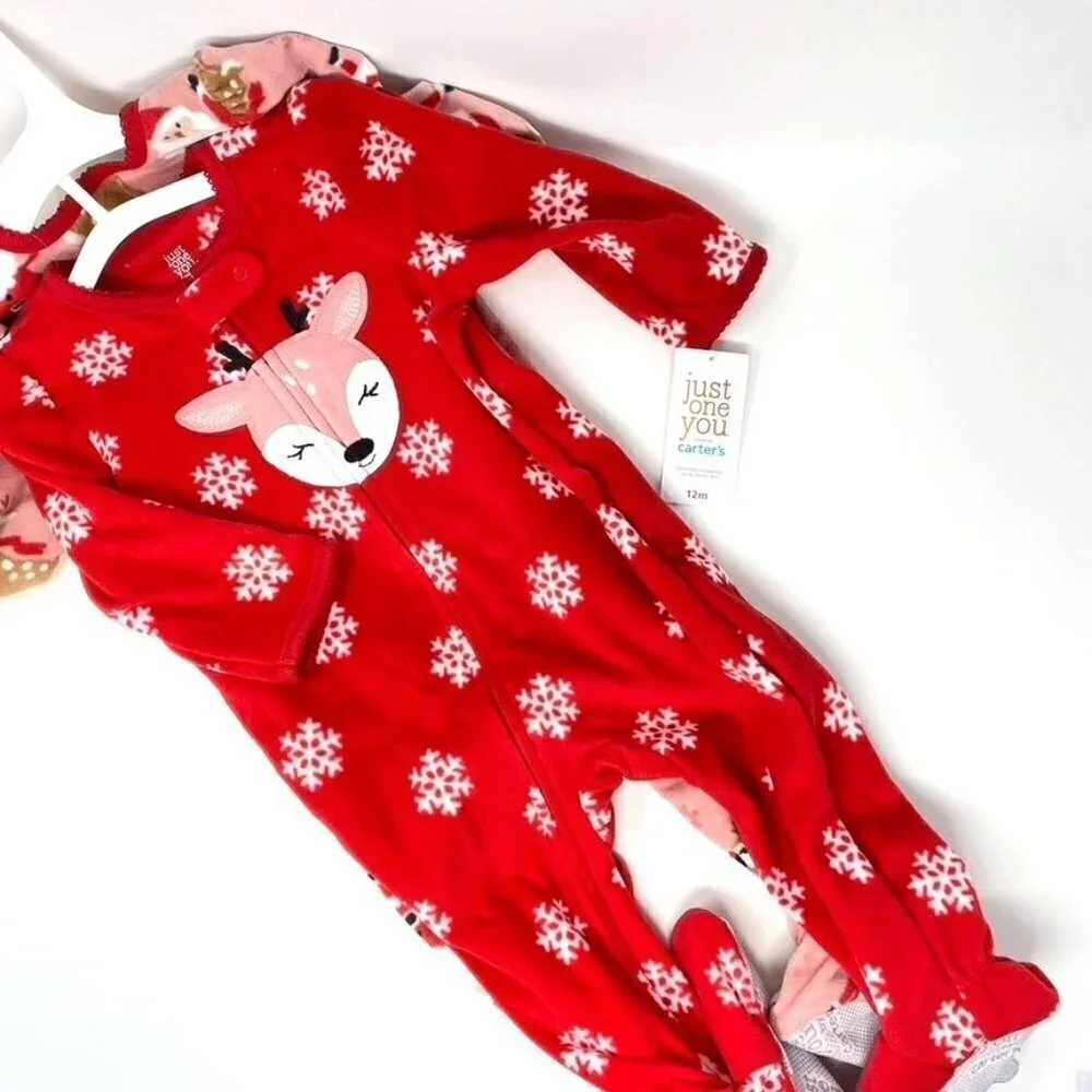 Carter's Just One You® Toddler Santa Reindeer Fleece Footed Pajamas Pink 12M
